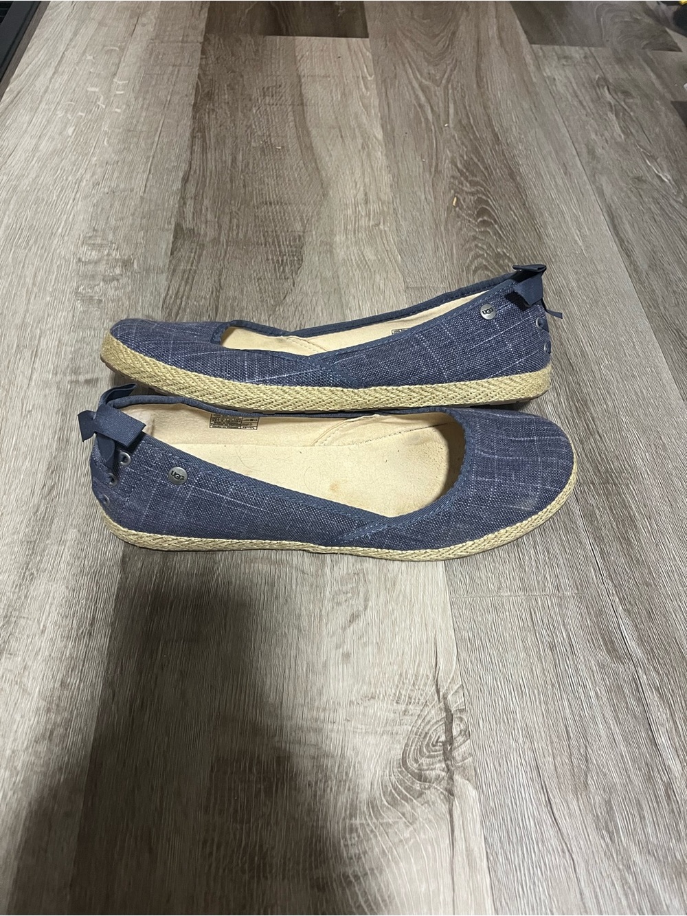 UGG Australia Indah Denim Blue Canvas Espadrille Ballet Flats Bow W 9.5